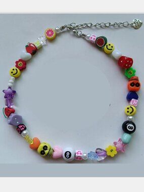 Free People Multi-Color Beaded Indie Sleaze Novelty Charm Statement Necklace